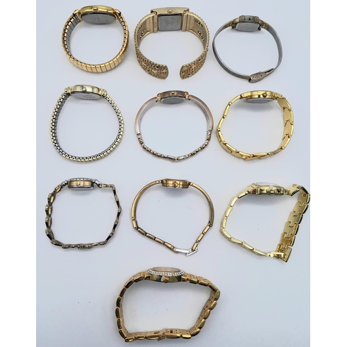 767 - A SELECTION OF 10 GOLD TONE BRACELET WATCHES AF

H 2007