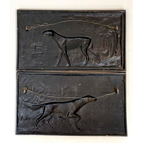 495 - An Antique Pair of Bronze Hunting Dog Plaques. Excellent casting and Patina. 37cm x 22cm.