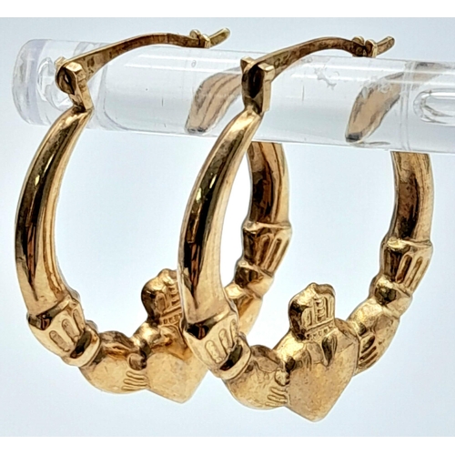 579 - A 9K YELLOW GOLD CLADDAGH CREOLE HOOP EARRINGS 1G  2.4CM X 2CM

A/S 2009