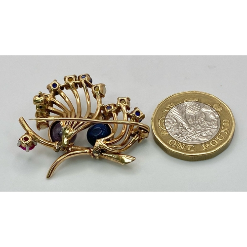 61 - An Antique Victorian High-Karat Gold, Multi Gemstone Love Bird Brooch. Representing faithfulness, th... 