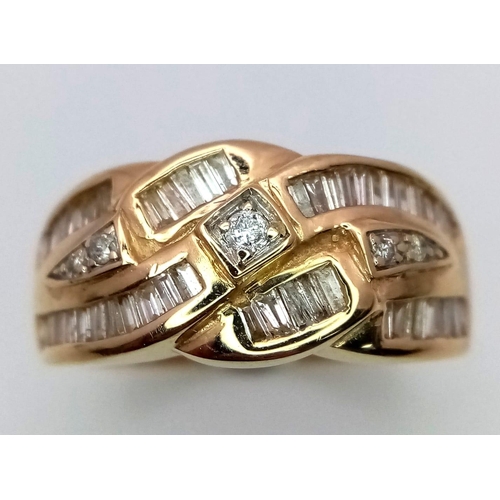 646 - A 14K YELLOW GOLD MIXED CUT DIAMOND RING - 1CT. 7.5G. SIZE O