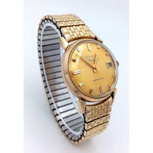 65 - A Vintage 1960s Bulova Self-Winding Gents Watch. Gold plated expandable strap. Gold plated case - 32... 