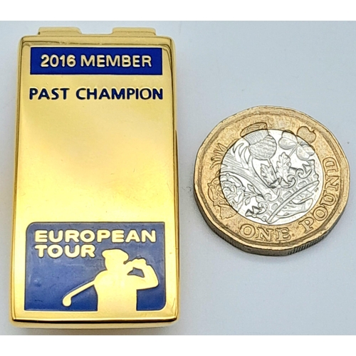 688 - A GOLD TONE MONEY CLIP 2016 MEMBER PAST CHAMPION EUROPEAN TOUR GOLF THEMED  25.96g

ref:  CHALK 2001