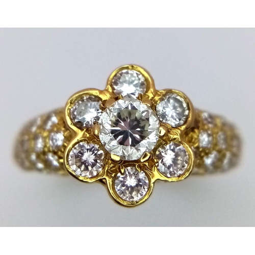 690 - A 14K YELLOW GOLD DIAMOND CLUSTER RING - 1.10CT. 4.5G. SIZE K