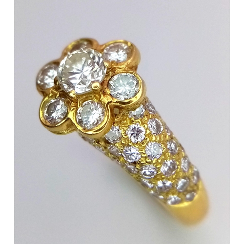 690 - A 14K YELLOW GOLD DIAMOND CLUSTER RING - 1.10CT. 4.5G. SIZE K