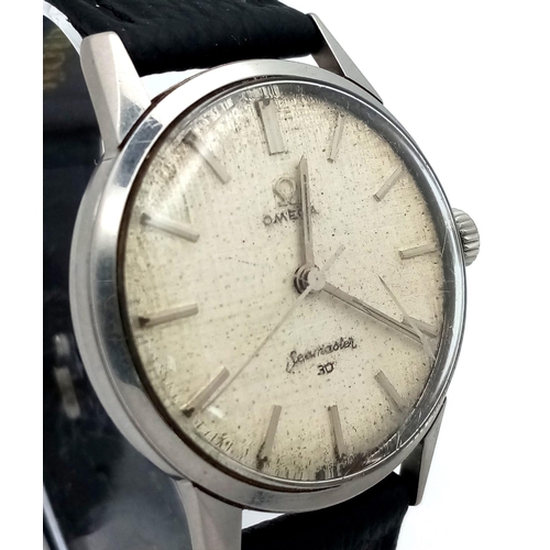 73 - A Classic Omega Seamaster 30 Vintage 1960s Gents Watch. Black leather strap. Stainless steel case -3... 