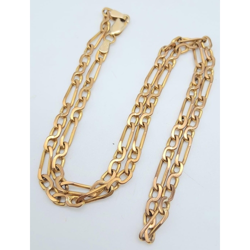 316 - A VERY ATTRACTIVE YELLOW AND ROSE GOLD FIGARO NECK CHAIN IN 9K GOLD .   45cms   15gms