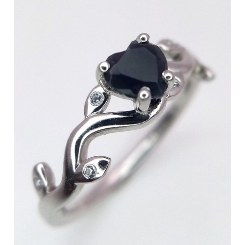 1219 - A 9K WHITE GOLD DIAMOND & SAPPHIRE FANCY BRANCH STYLE RING. 2.2G SIZE N DESIGNED BY GLAMIRA