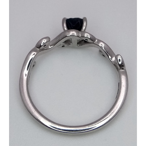 1219 - A 9K WHITE GOLD DIAMOND & SAPPHIRE FANCY BRANCH STYLE RING. 2.2G SIZE N DESIGNED BY GLAMIRA