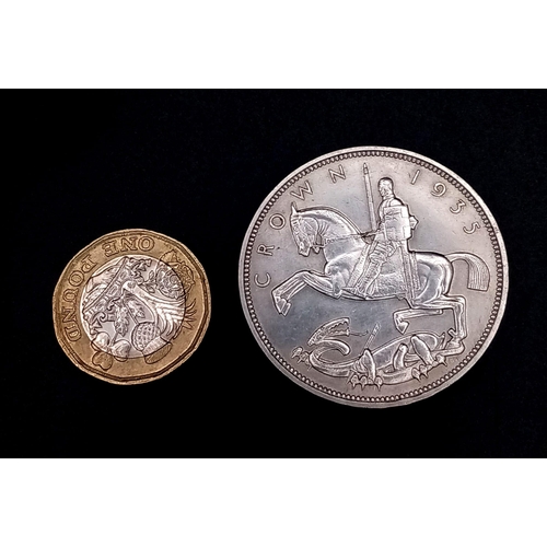 135 - A Very High Grade 1935 George V Silver Rocking Horse Crown. Highly polished with raised lettering an... 