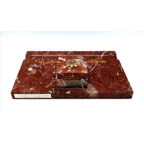 146 - A German Nazi Marble Inkwell - Taken from the Hotel Berchtesgarden Hof by USA GI Sergeant Alvarez of... 