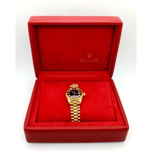 107 - A Rare (Black Dial) Mid 1980s Rolex Oyster Perpetual 18K Solid Gold and Diamond Datejust Ladies Watc... 