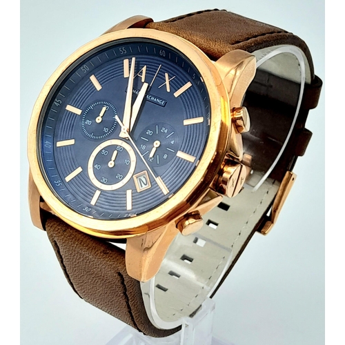 1286 - A Very Good Condition Gold Tone Men’s Armani Exchange Date Chronograph Watch. 47mm Including Crown. ... 