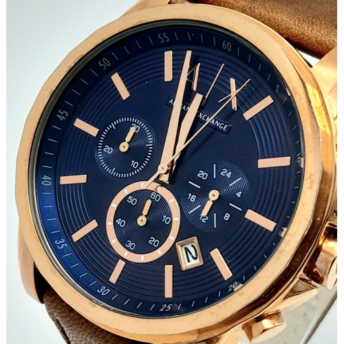 1286 - A Very Good Condition Gold Tone Men’s Armani Exchange Date Chronograph Watch. 47mm Including Crown. ... 