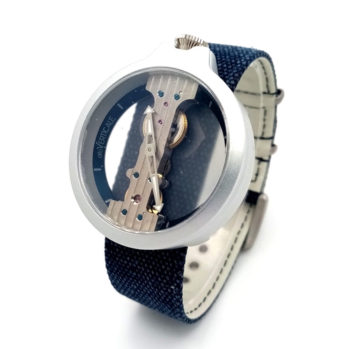 464 - A Verticale Mechanical Top Winder Gents Watch. Blue Denim strap. Ceramic skeleton case - 42mm. As ne... 