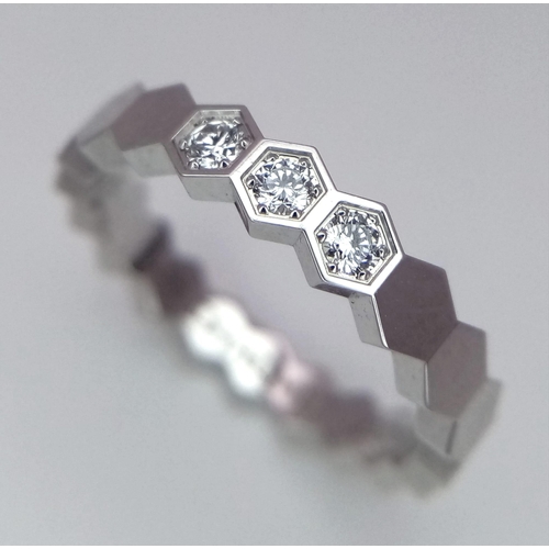 60 - AN 18K WHITE GOLD DIAMOND RING DESIGNED BY CHAUMET - BEE MY LOVE HONEYCOMB COLLECTION. 3.6G SIZE K R... 