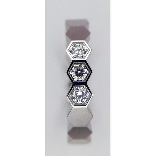 60 - AN 18K WHITE GOLD DIAMOND RING DESIGNED BY CHAUMET - BEE MY LOVE HONEYCOMB COLLECTION. 3.6G SIZE K R... 