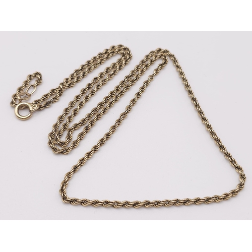 9 - A 9 K yellow gold rope chain necklace and bracelet set. Necklace length: 59 cm, bracelet length: 19 ... 