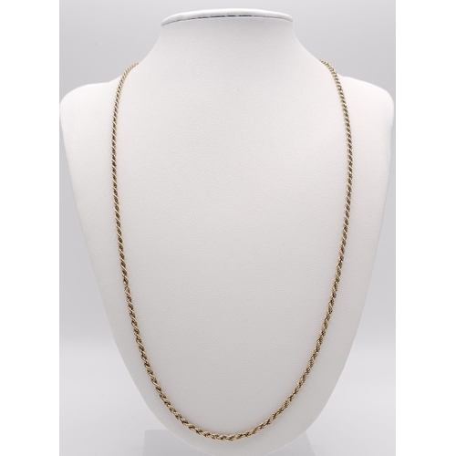 9 - A 9 K yellow gold rope chain necklace and bracelet set. Necklace length: 59 cm, bracelet length: 19 ... 