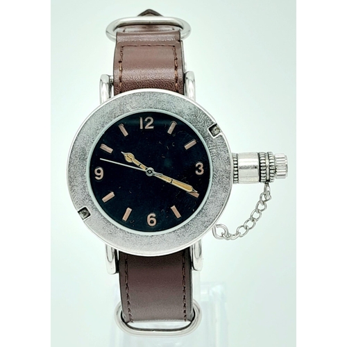 928 - An Unworn 1940’s Royal Navy Diver Military Homage Watch. 53mm Including Crown. Brown Leather Strap. ... 