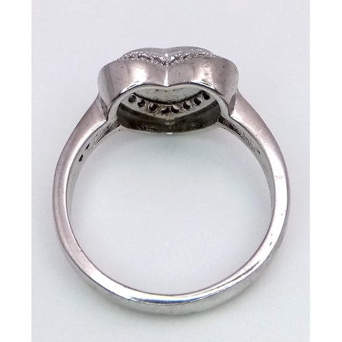 998 - A STERLING SILVER STONE SET HEART RING WITH THE INITIAL J. 4.2G. SIZE N