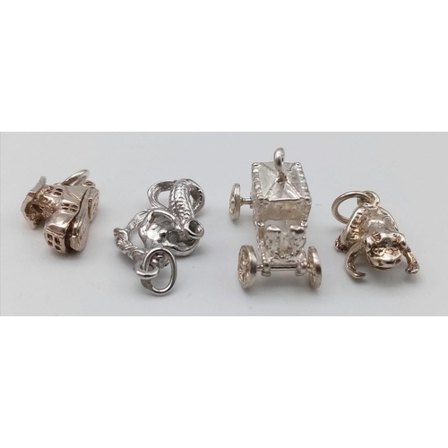 1218 - A Sterling silver selection of 4 charms, including carriage, frog, shoe and mermaid, 9.8g total

ref... 