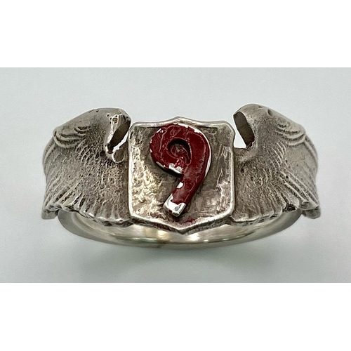 113 - WW2 US Theatre Made (South Pacific) Silver 9th Airforce Pilots Ring. UK Size “W” US Size 11.5.