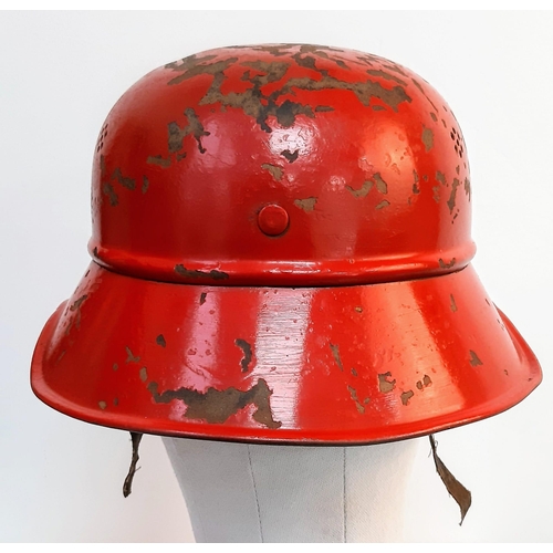 160 - WW2 German KDF Factory Fire Crew Helmet complete with liner named inside.