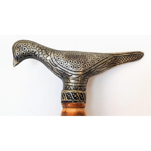 183 - A Very Rare Antique Wood and White Metal, Bird Design Handle, Sword Stick. Ornate Detailing. 90cm Le... 