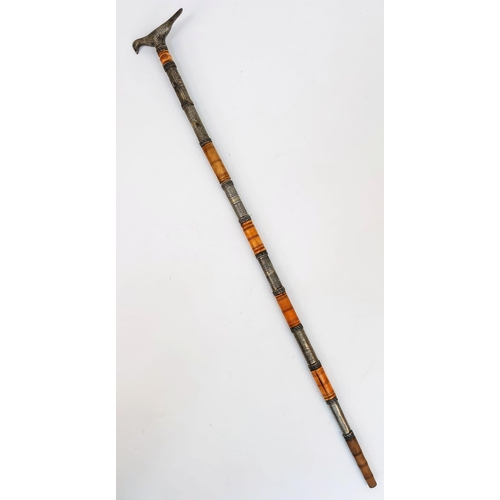 183 - A Very Rare Antique Wood and White Metal, Bird Design Handle, Sword Stick. Ornate Detailing. 90cm Le... 