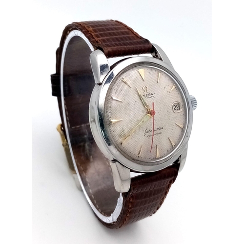 24 - A Vintage Omega Seamaster Calendar Gents Watch. Brown leather strap. Stainless steel case - 33mm. Ho... 