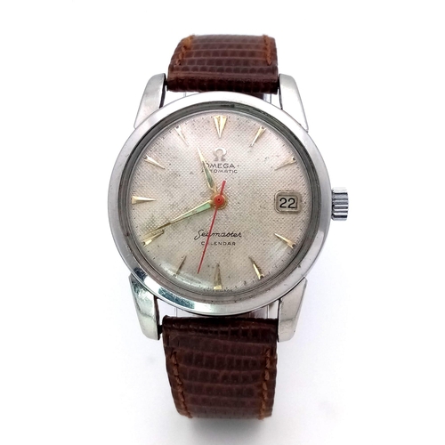 24 - A Vintage Omega Seamaster Calendar Gents Watch. Brown leather strap. Stainless steel case - 33mm. Ho... 