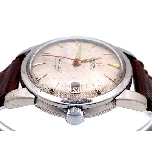 24 - A Vintage Omega Seamaster Calendar Gents Watch. Brown leather strap. Stainless steel case - 33mm. Ho... 