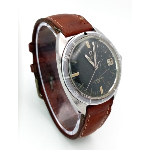 3 - A Vintage Omega Seamaster Gents Watch. Brown leather strap. Stainless steel case - 37mm. Black dial ... 