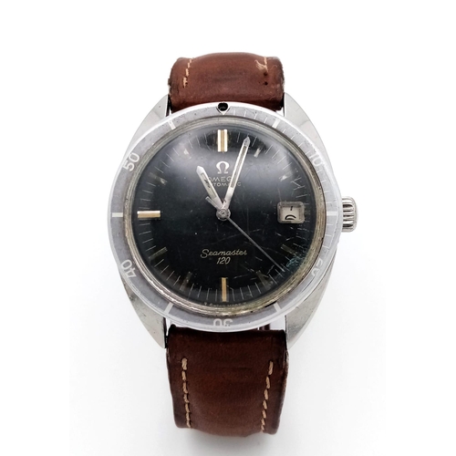 3 - A Vintage Omega Seamaster Gents Watch. Brown leather strap. Stainless steel case - 37mm. Black dial ... 