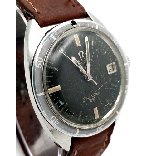 3 - A Vintage Omega Seamaster Gents Watch. Brown leather strap. Stainless steel case - 37mm. Black dial ... 