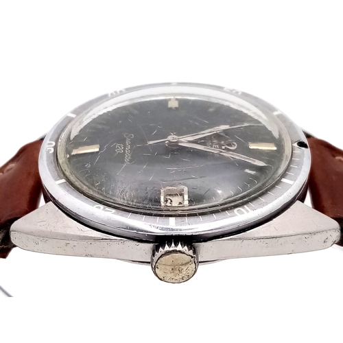 3 - A Vintage Omega Seamaster Gents Watch. Brown leather strap. Stainless steel case - 37mm. Black dial ... 