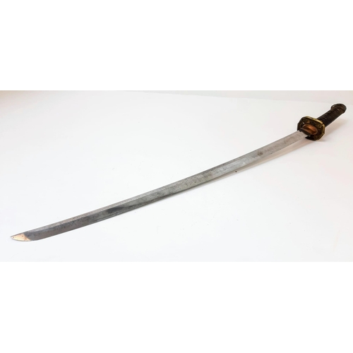 313 - WW2 Japanese Officers Type 98 Shin-Guntō Sword. Leather combat scabbard. Nice markings on the Tang, ... 