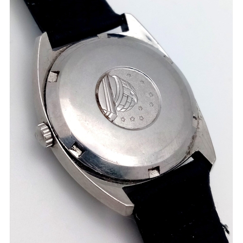 369 - A Vintage Automatic Omega Constellation. Black leather strap. Stainless steel case - 36mm. Grey dial... 