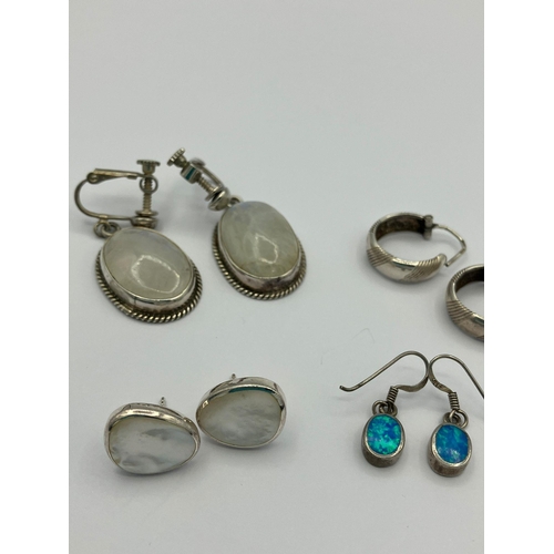 378 - Selection of Quality SILVER EARRINGS To include mother of pearl, Cloudy Moonstone, Blue Opal, Abalon... 