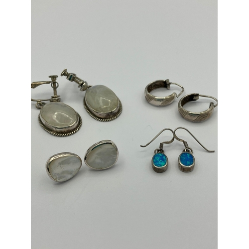 378 - Selection of Quality SILVER EARRINGS To include mother of pearl, Cloudy Moonstone, Blue Opal, Abalon... 