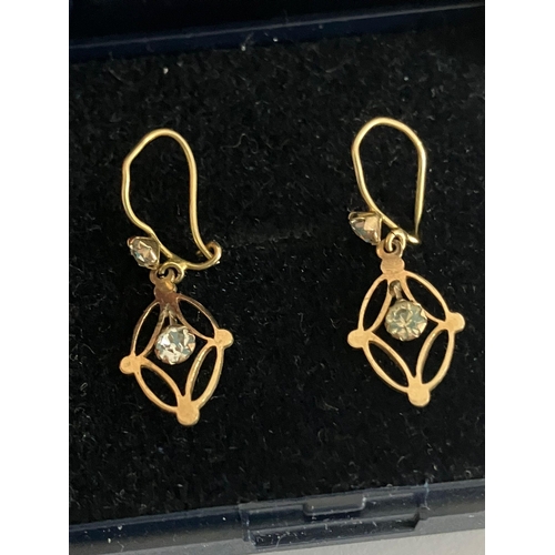 420 - 2 x Pairs Gemstone set 9 carat GOLD EARRINGS. Drop style. 1.65 grams.