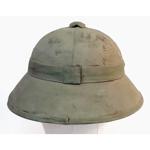 433 - Original 1960’s North Vietnamese Army “Mu Bo Doi” Fibre Helmet. Still has label inside.