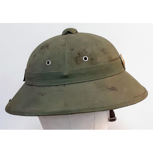 433 - Original 1960’s North Vietnamese Army “Mu Bo Doi” Fibre Helmet. Still has label inside.