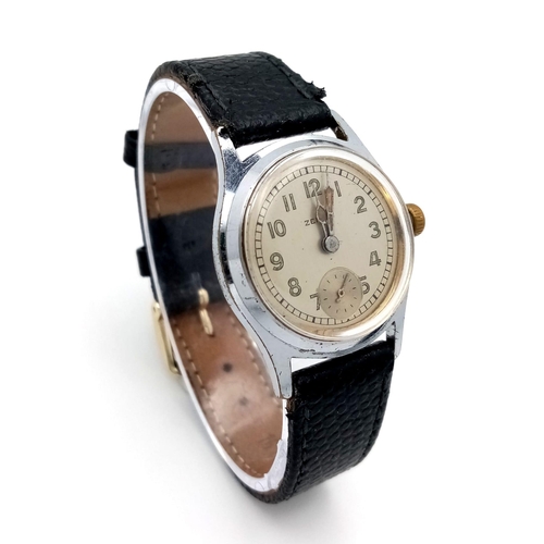 45 - A Vintage Zenith Ladies Watch. Brown leather strap. Stainless steel case - 28mm. Silver tone dial wi... 