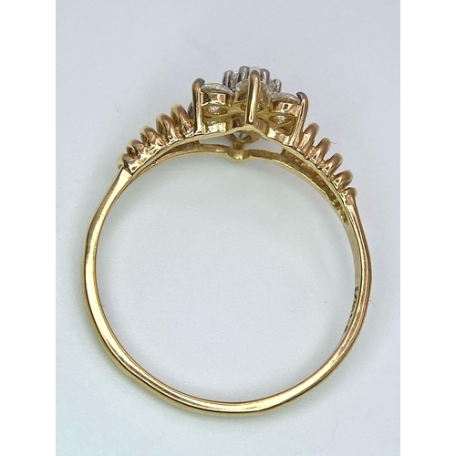 5 - A very showy 14 K yellow gold ring with a cluster of Cubic Zirconia on top. Ring size: N1/2, weight:... 