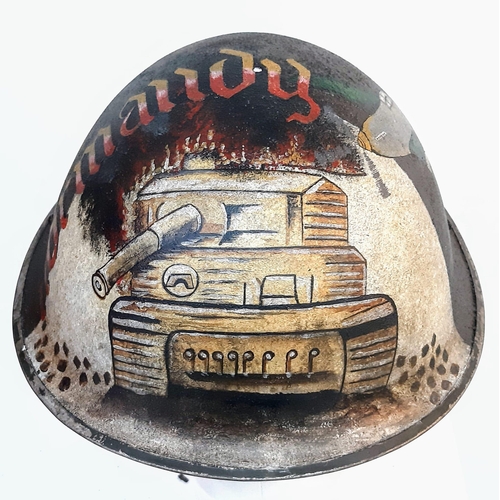 561 - WW2 British Mk III 1944 Pattern “Turtle” Helmet with post War D-Day memorial painting.