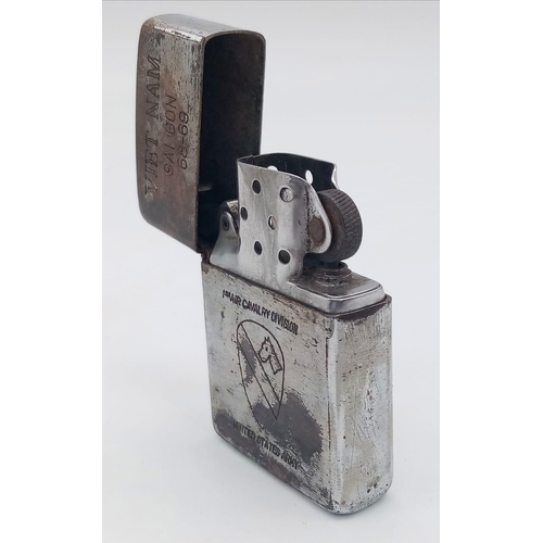 575 - Original Vietnam War Era 1st Air Cav Zippo Lighter. Date Coded on the base 1967. Lighter engraved 19... 