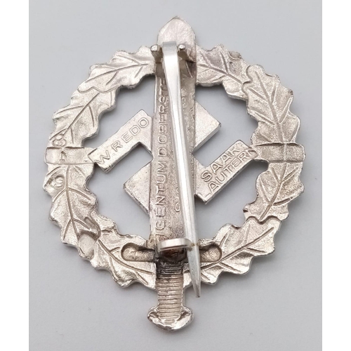 664 - WW2 German Silver Grade SA Sports Badge. Makers marked on rear