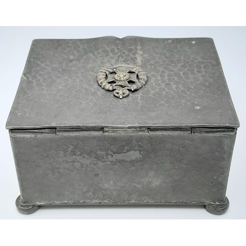 783 - WW1 Period English Made Pewter wood lined cigarette box with insignia of the Rifle Brigade